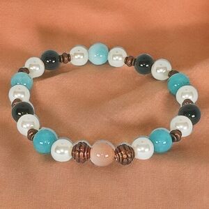 Sunstone Mother of Pearl Teal Chalcedony Black Onyx Bracelet Southwestern Aztec